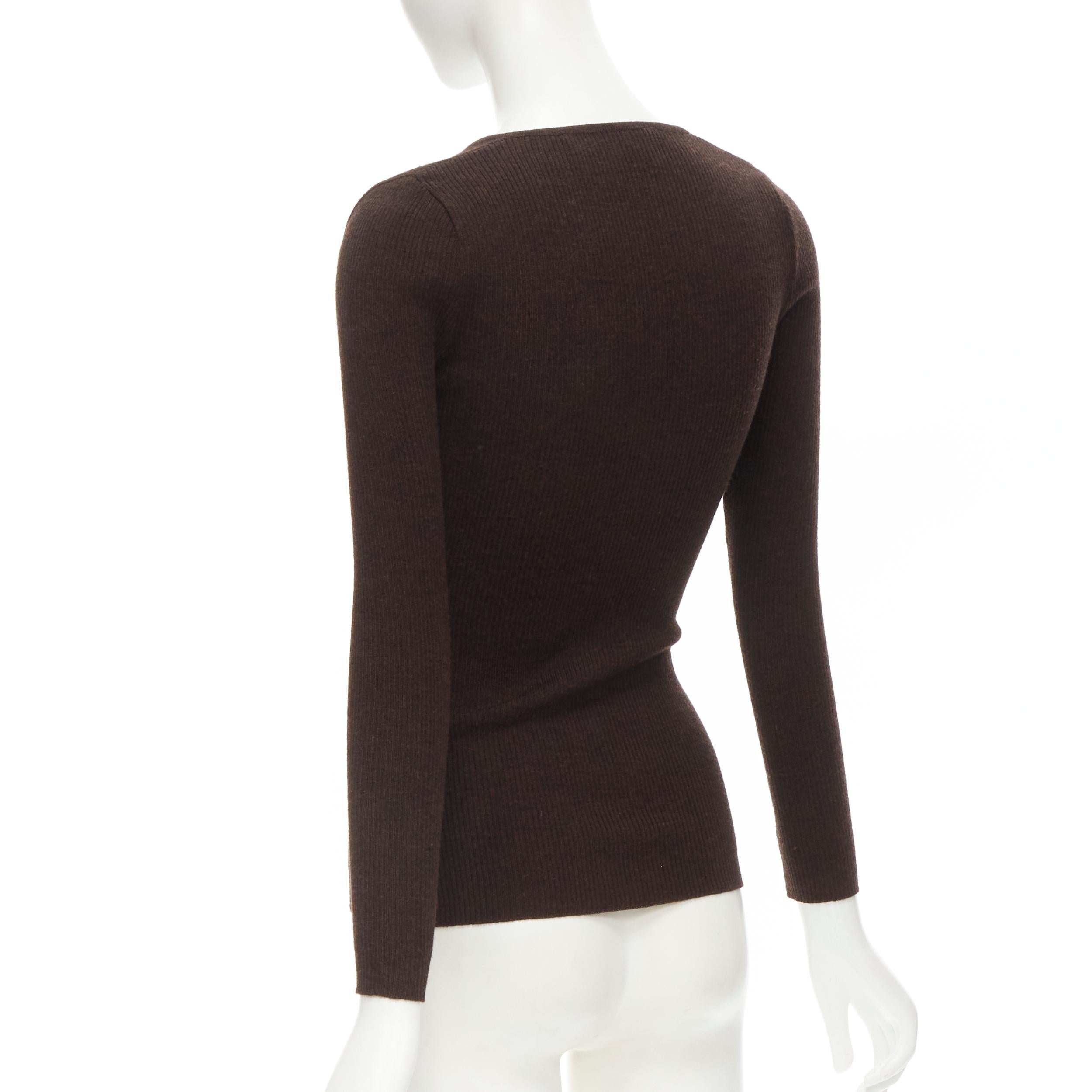 DOLCE GABBANA Maglie Vintage 100% virgin wool brown ribbed cardigan IT42 S In Excellent Condition In Hong Kong, NT