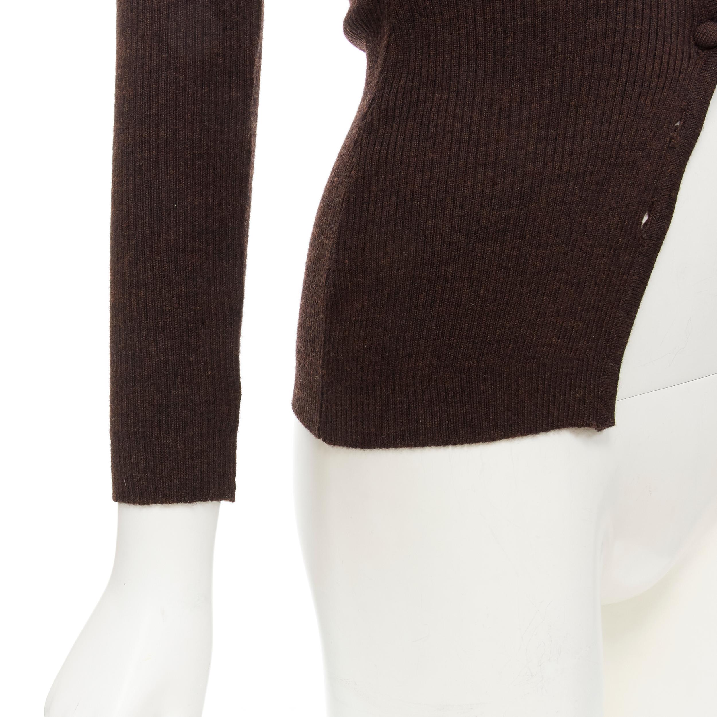 Women's DOLCE GABBANA Maglie Vintage 100% virgin wool brown ribbed cardigan IT42 S