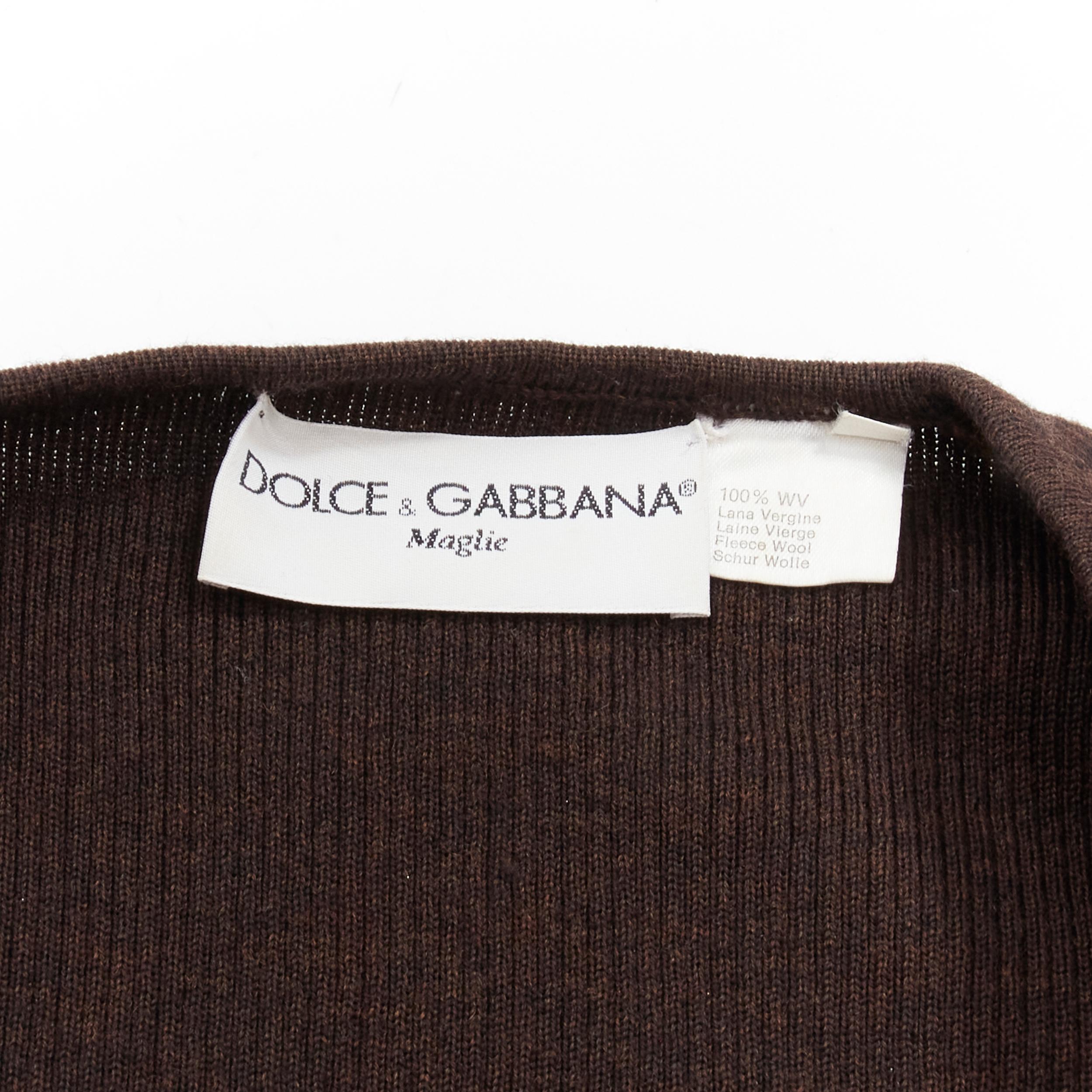 DOLCE GABBANA Maglie Vintage 100% virgin wool brown ribbed cardigan IT42 S 1