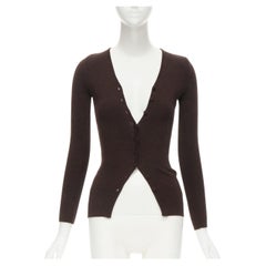 DOLCE GABBANA Maglie Vintage 100% virgin wool brown ribbed cardigan IT42 S