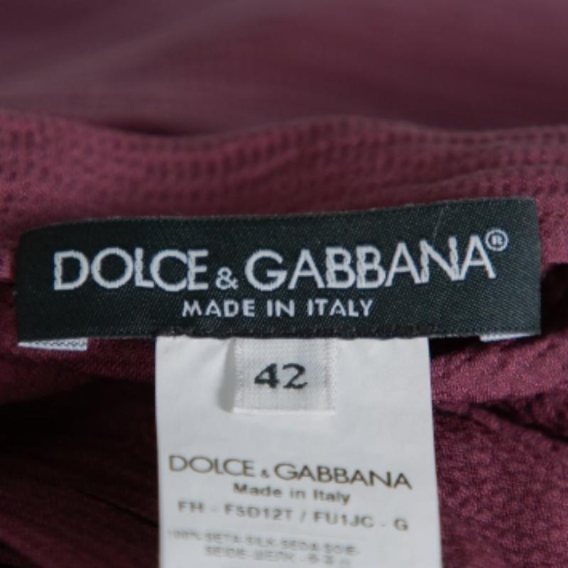 Brown Dolce & Gabbana Mahogany Red Crushed Silk Neck Tie Detail Button Front Top M For Sale