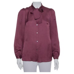 Dolce 
Gabbana Mogano Rosso Seta Crushed Neck Tie Detail Button Front Top M.