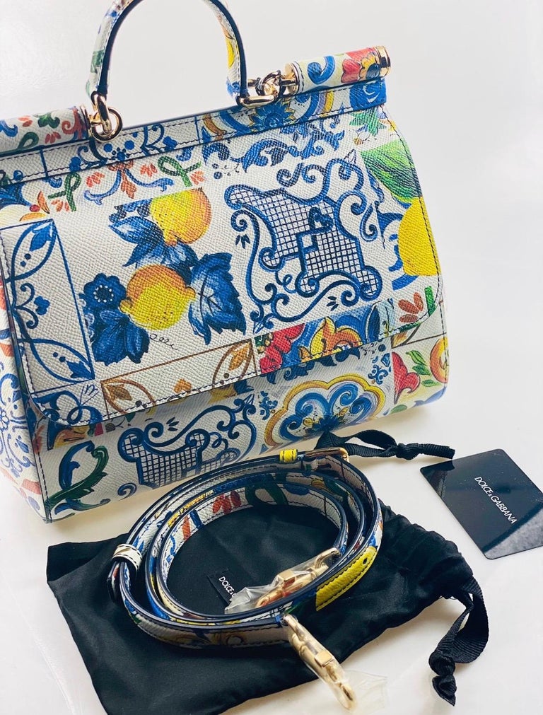 Dolce and Gabbana Maiolica Mediterranean tiles Lemons printed Medium Sicily  bag at 1stDibs