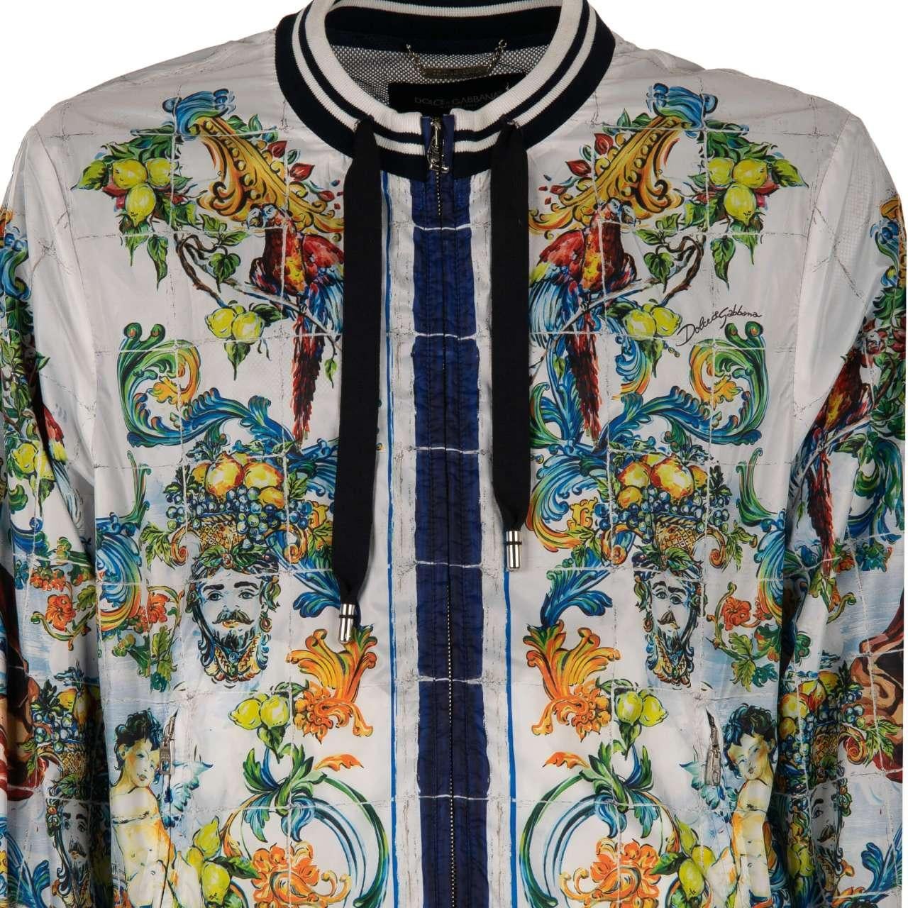 Men's Dolce & Gabbana - Majolica Baroque Printed Bomber Jacket Blue White 52 For Sale