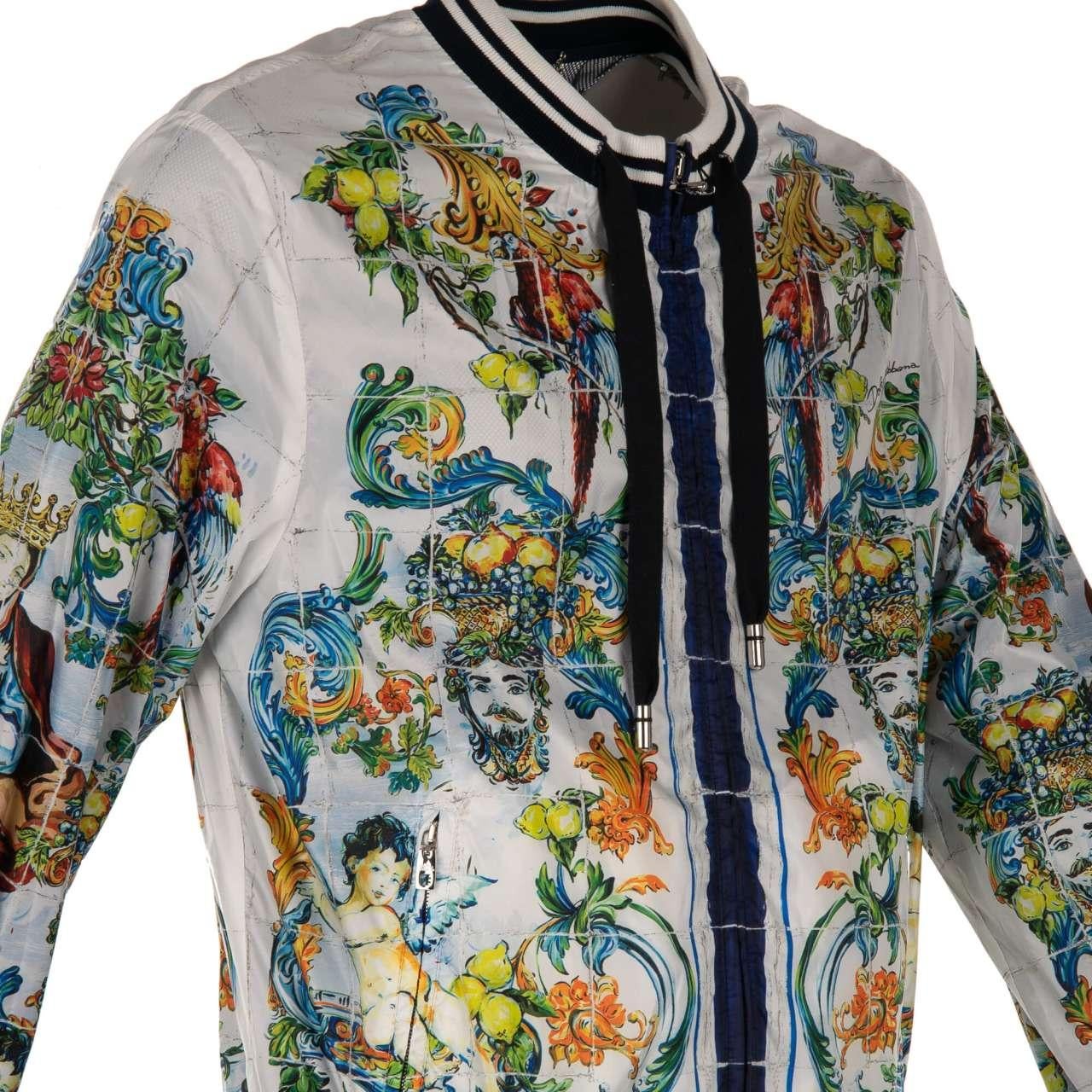 Dolce & Gabbana - Majolica Baroque Printed Bomber Jacket Blue White 52 For Sale 1