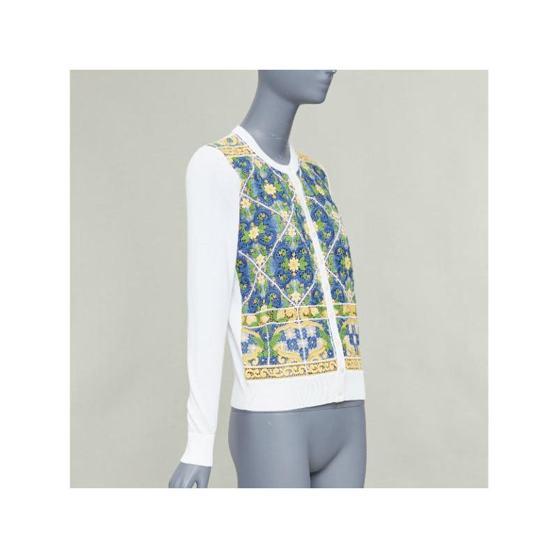 DOLCE GABBANA Cardigan en coton crème imprimé Majolica broderie anglaise dentelle IT40 S
Référence : MECG/A00201
Marque : Dolce Gabbana
Designer : Domenico Dolce et Stefano Gabbana
Matière : Coton, mélange
Couleur : Crème, Multicolore
Modèle :