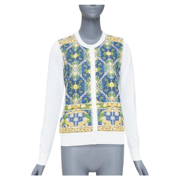 Dolce & Gabbana Majolica broderie anglaise dentelle cardigan en coton crème IT40 S en vente 1