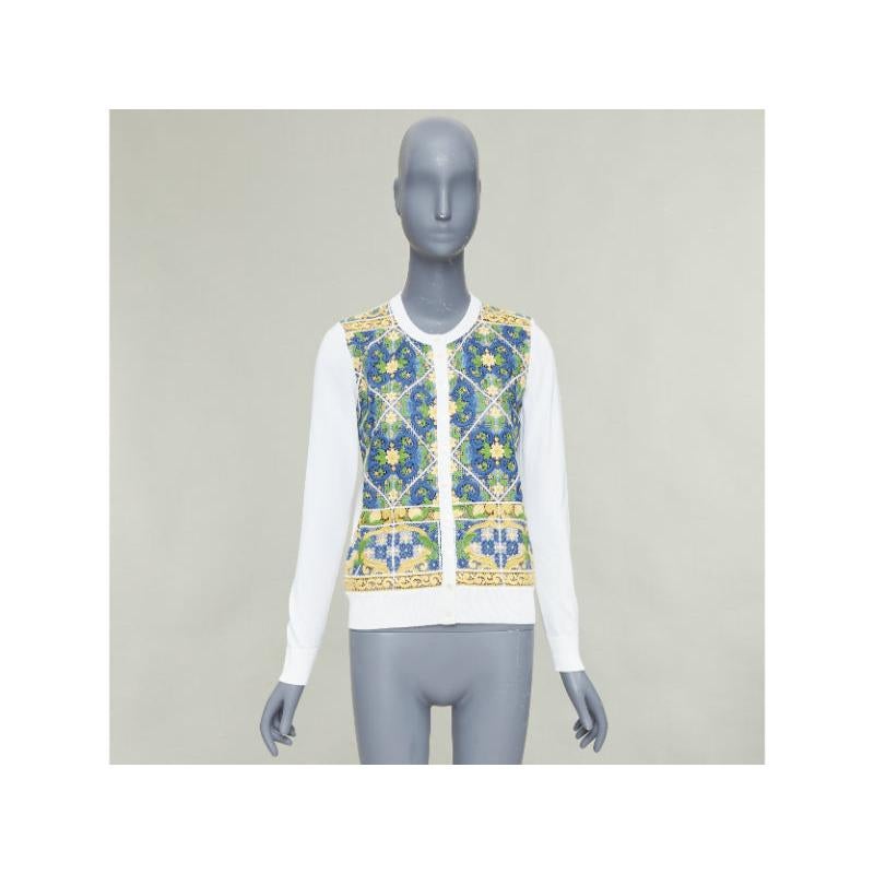 Dolce & Gabbana Majolica broderie anglaise dentelle cardigan en coton crème IT40 S en vente 2