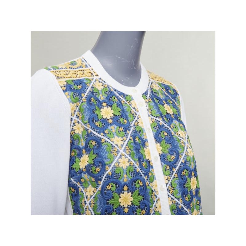 Dolce & Gabbana Majolica broderie anglaise dentelle cardigan en coton crème IT40 S en vente 3