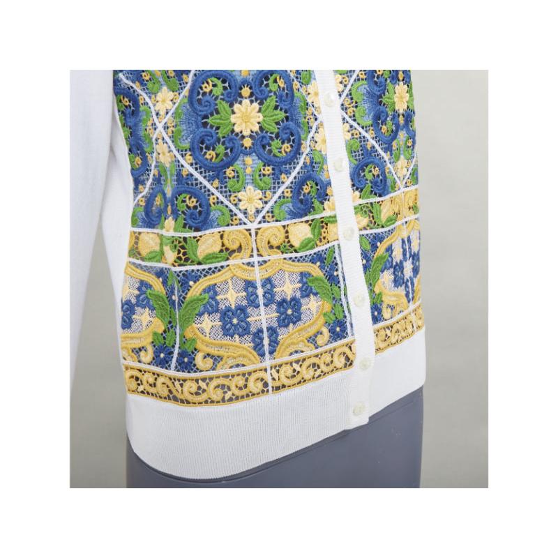Dolce & Gabbana Majolica broderie anglaise dentelle cardigan en coton crème IT40 S en vente 4