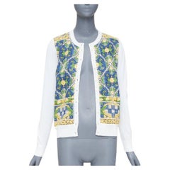 DOLCE GABBANA Majolica embroidery anglais lace cream cotton cardigan IT40 S
