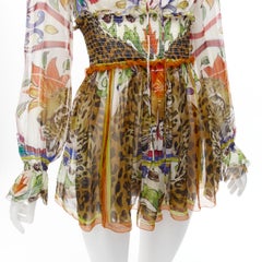DOLCE GABBANA Majolica Leopard mixed print billow sleeves sheer blouse top IT38