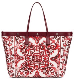 Dolce & Gabbana Majolica Print Cotton Tote Bag — Red