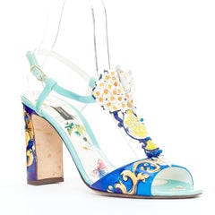 DOLCE GABBANA Majolica print floral embellished  T-strap high heel sandals EU39