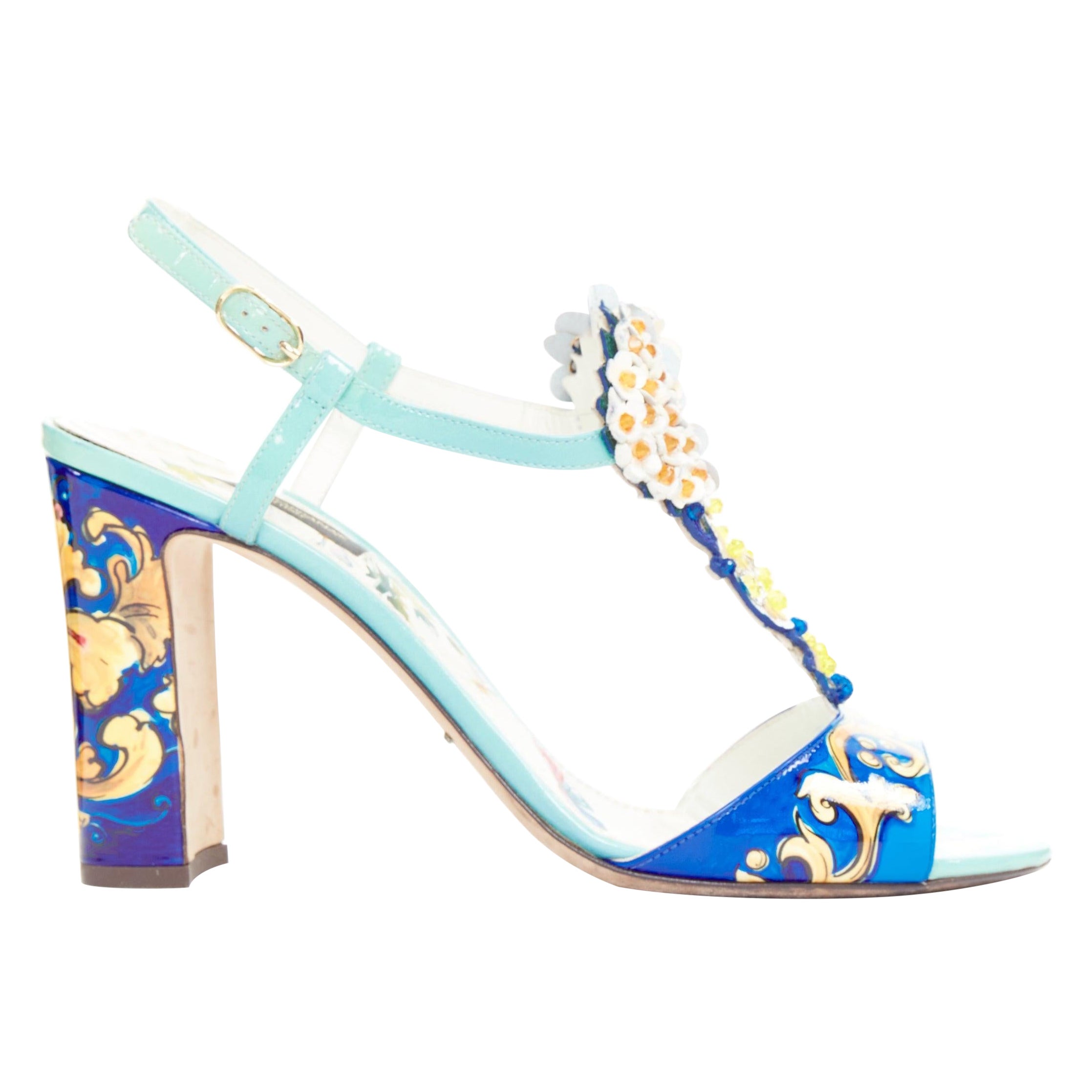 DOLCE 
Gabbana Imprimé floral Majolica embelli  Sandales à talon haut AT&T EU39
