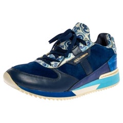 Dolce & Gabbana Majolica Print Leather And Pony Hair Platform Sneakers Size 38.5