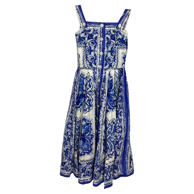 dolce gabbana blue majolica dress and Print Midi in Cotton at 1stDibs 62 length (size 44 YGroup_14712138826093 Black Dresses | Everyday Size:9-12 months
