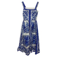 Dolce & Gabbana Majolica Print Midi Dress in Blue Cotton