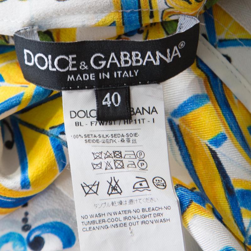 Beige Dolce & Gabbana Majolica Printed Silk Top and Shorts Set S