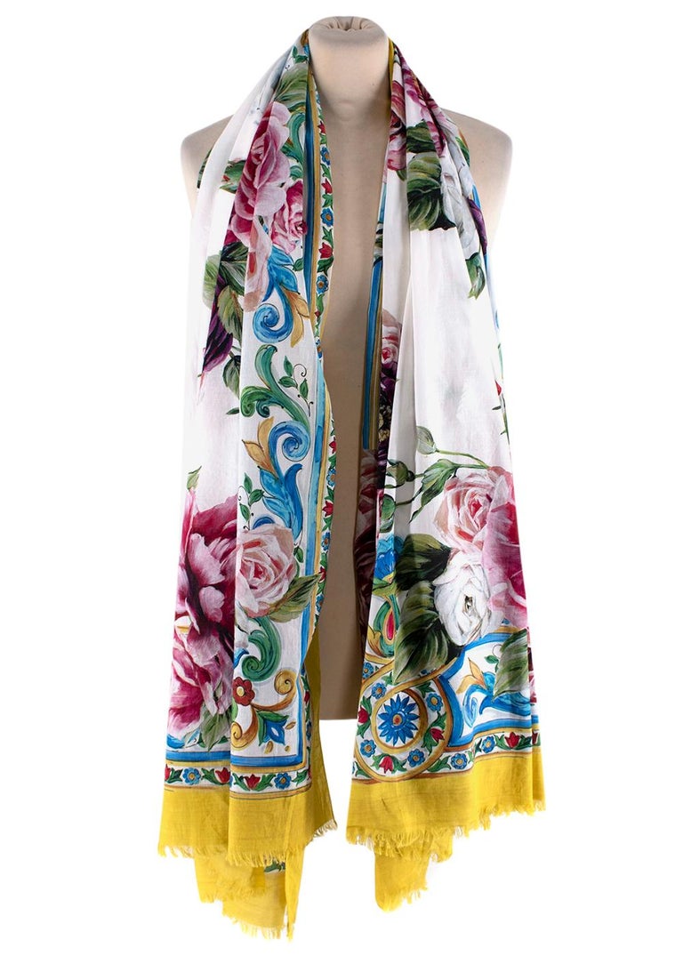 Floral Dolce And Gabbana Shawl Dolce Gabbana Majolica Roses Cotton