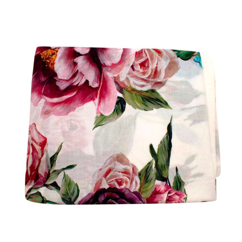 Beige Dolce & Gabbana Majolica Roses Cotton Pareo Shawl For Sale