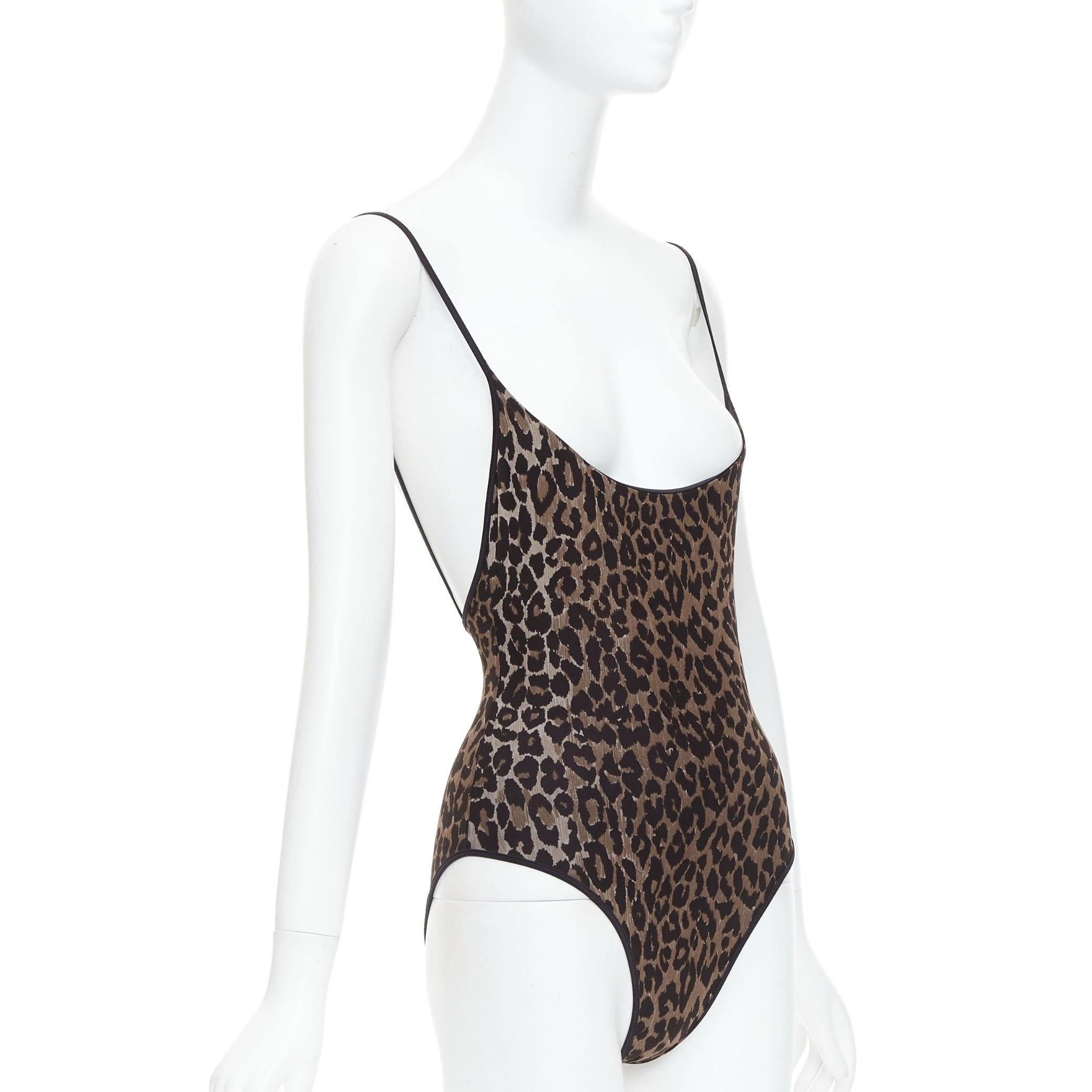 Black DOLCE GABBANA Mare Vintage brown leopard print scoop one piece swimsuit For Sale