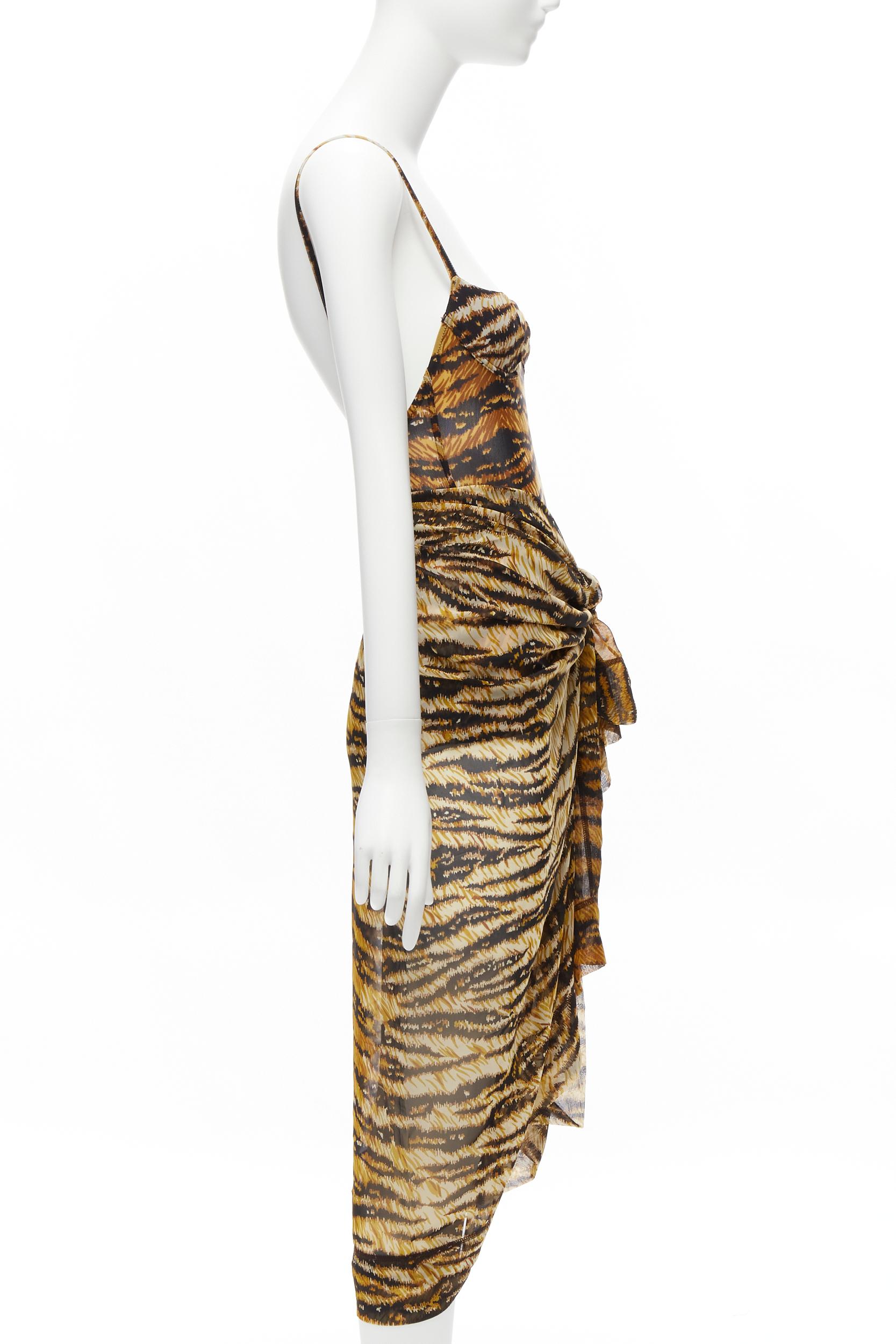 DOLCE GABBANA MARE Vintage tiger print mesh bustier bodysuit wrap skirt scarf S For Sale 6