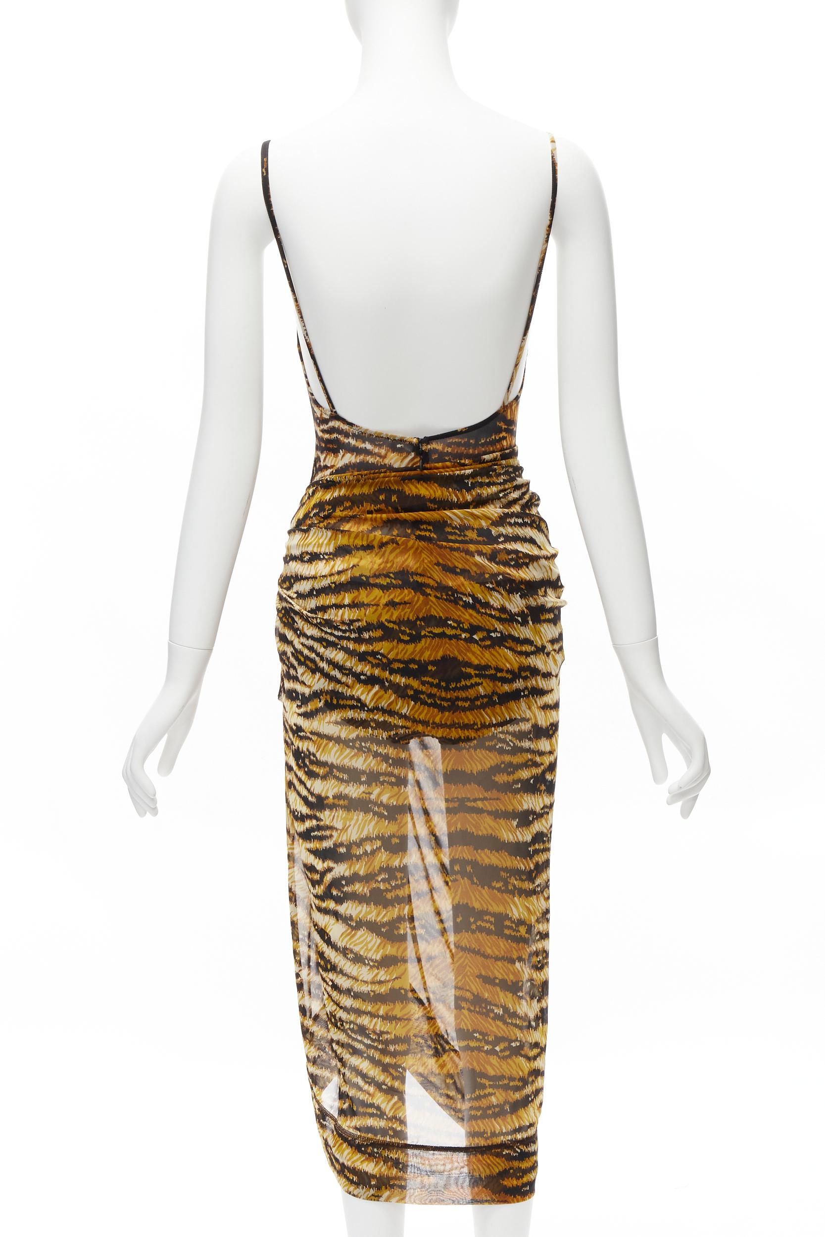 DOLCE GABBANA MARE Vintage tiger print mesh bustier bodysuit wrap skirt scarf S For Sale 7