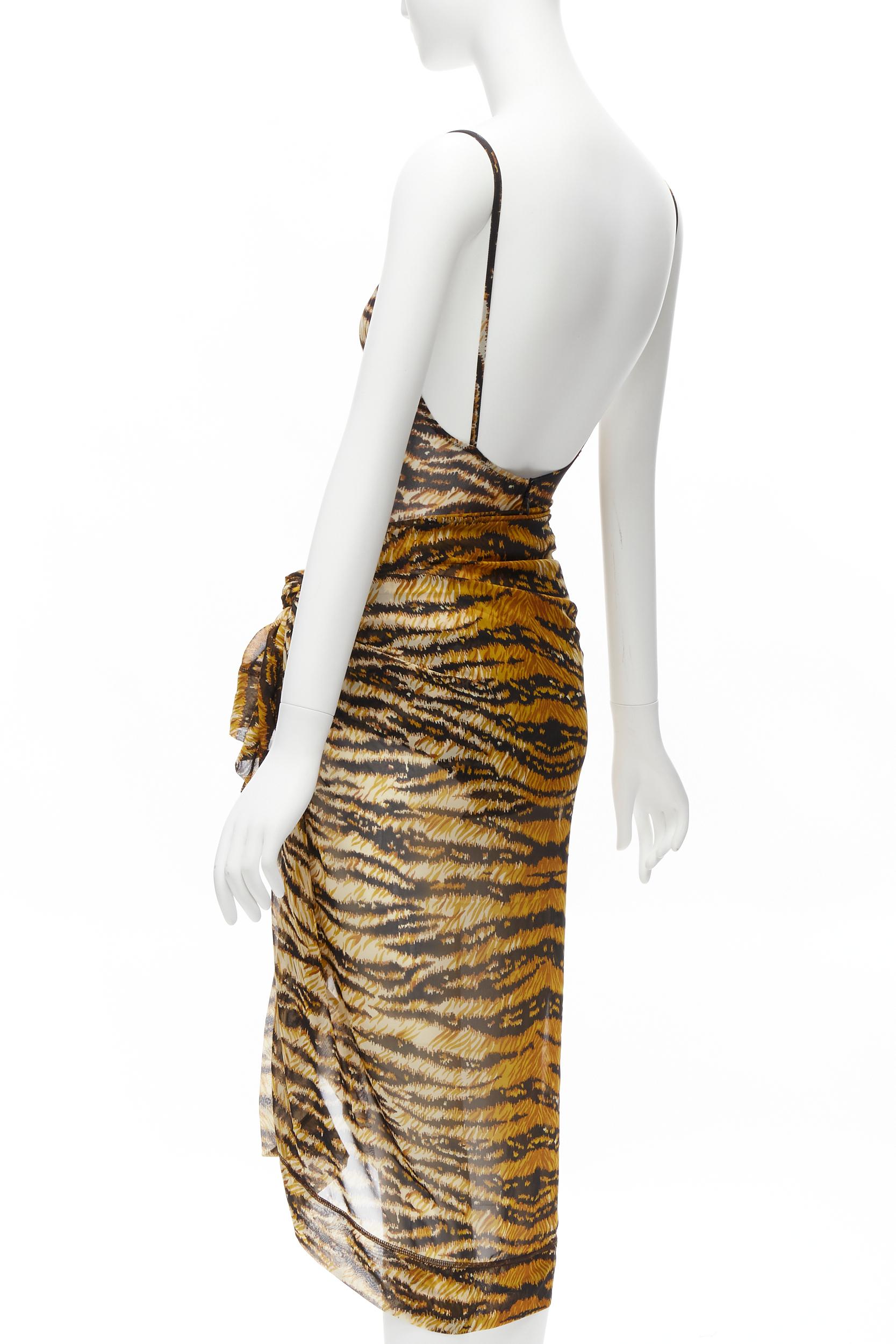 DOLCE GABBANA MARE Vintage tiger print mesh bustier bodysuit wrap skirt scarf S For Sale 8
