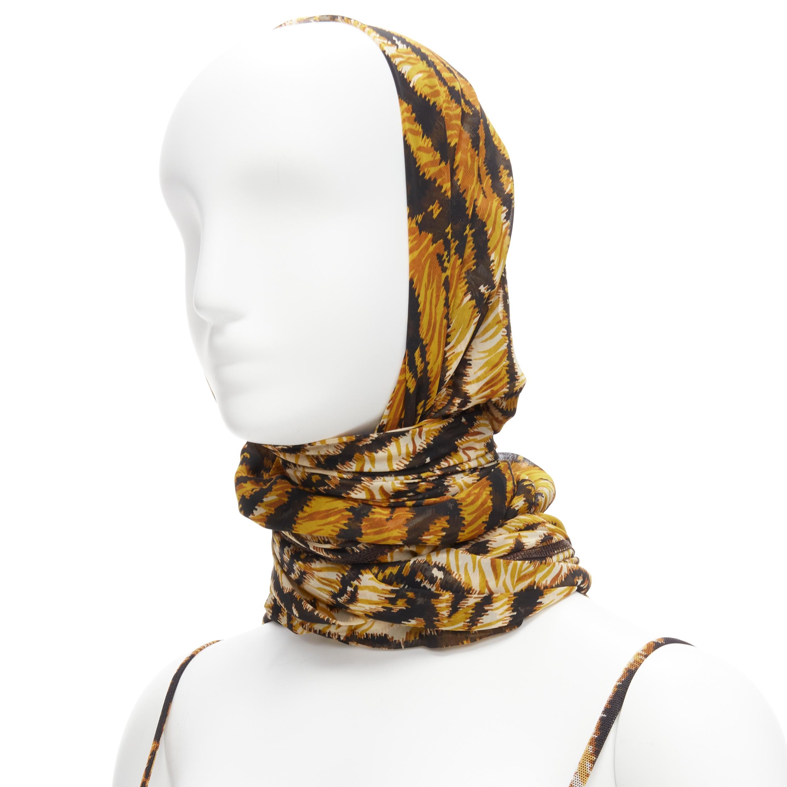 DOLCE GABBANA MARE Vintage tiger print mesh bustier bodysuit wrap skirt scarf S For Sale 9