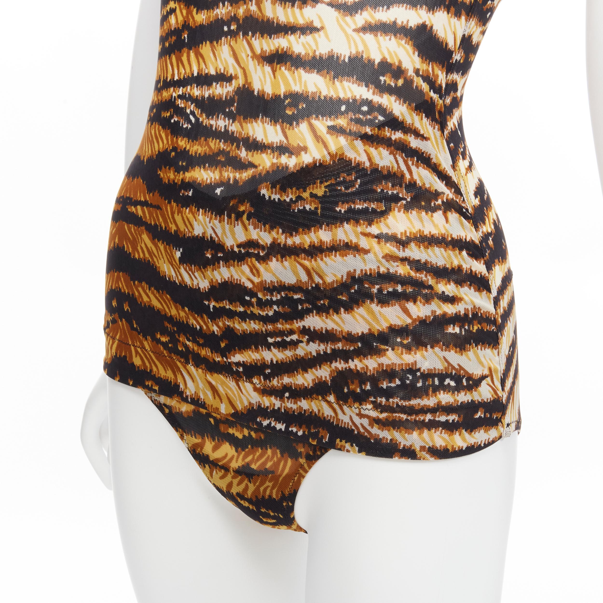 DOLCE GABBANA MARE Vintage tiger print mesh bustier bodysuit wrap skirt scarf S For Sale 10