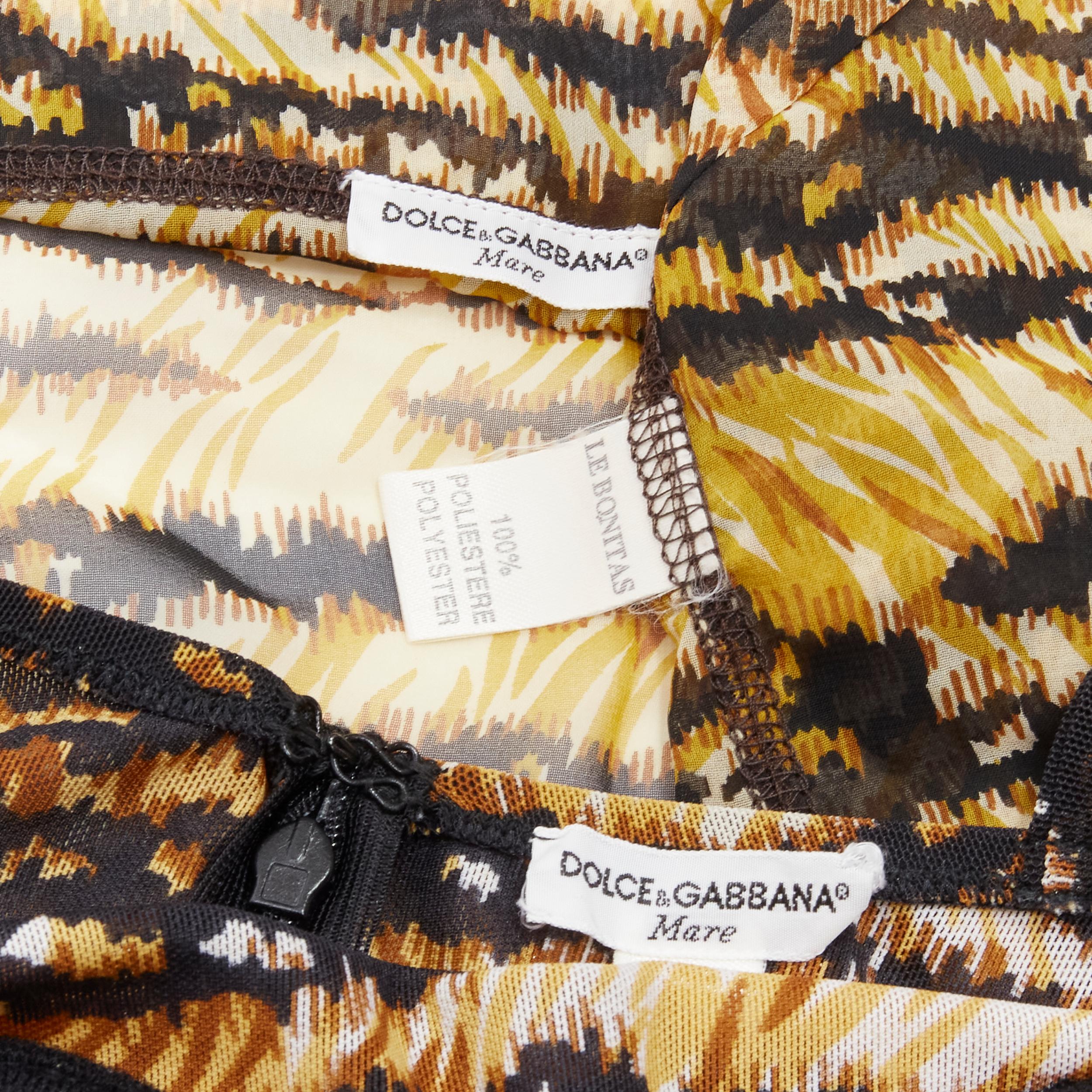 DOLCE GABBANA MARE Vintage tiger print mesh bustier bodysuit wrap skirt scarf S For Sale 11