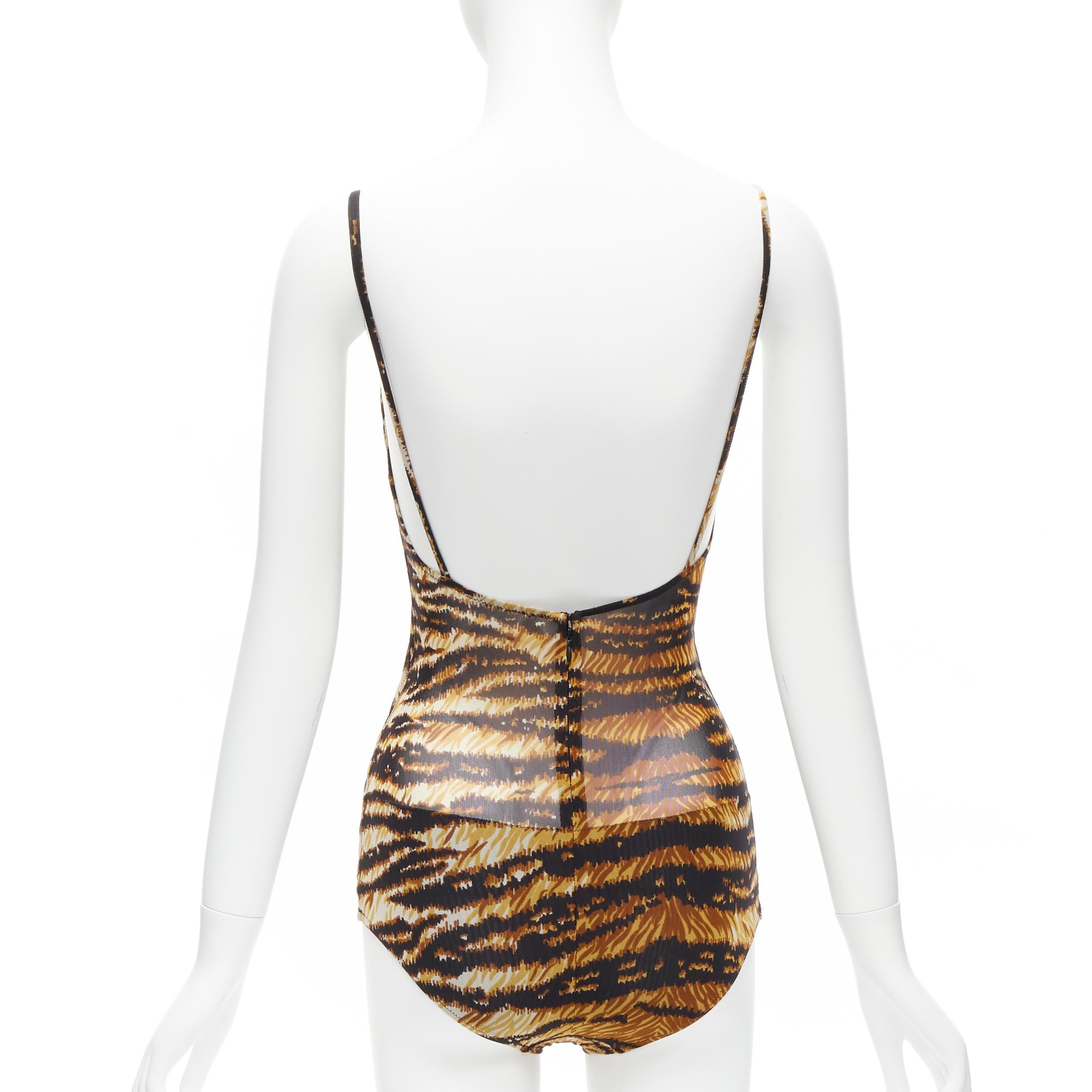 DOLCE GABBANA MARE Vintage tiger print mesh bustier bodysuit wrap skirt scarf S 3