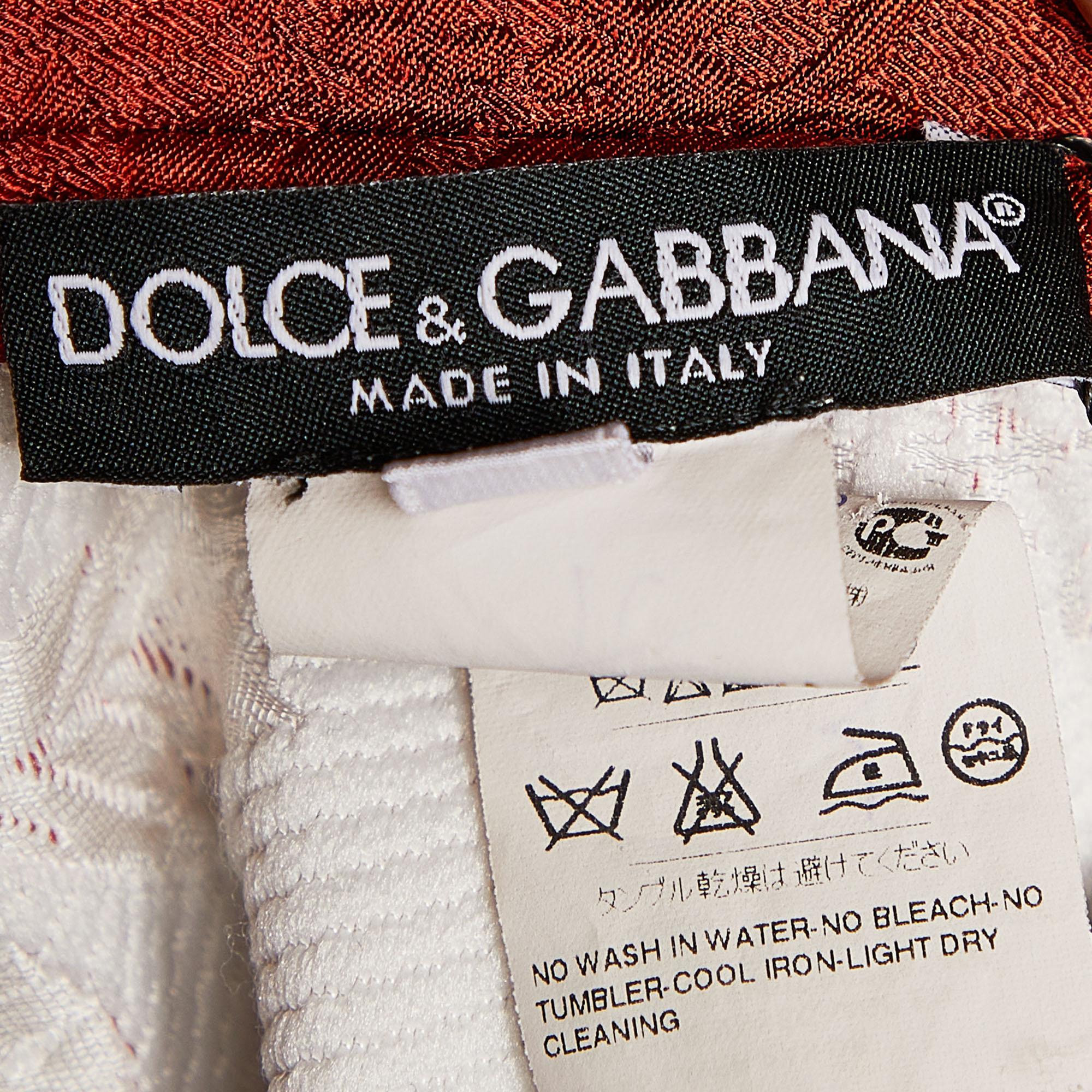 Dolce & Gabbana Maroon Key & Floral Printed Jacquard Blouse S In Good Condition In Dubai, Al Qouz 2