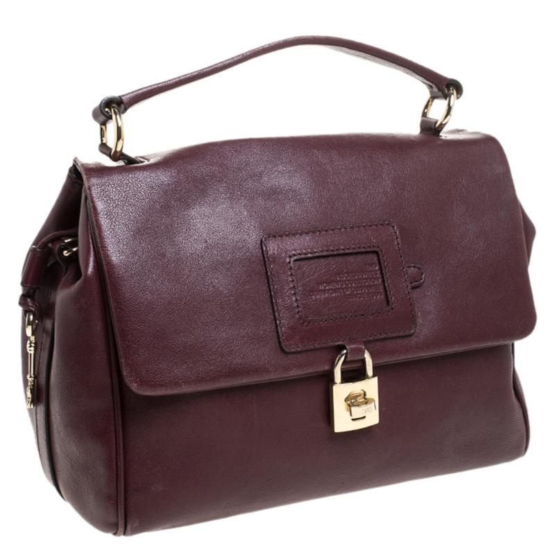 Dolce & Gabbana Maroon Leather Miss Dolce Top Handle Bag In Good Condition In Dubai, Al Qouz 2