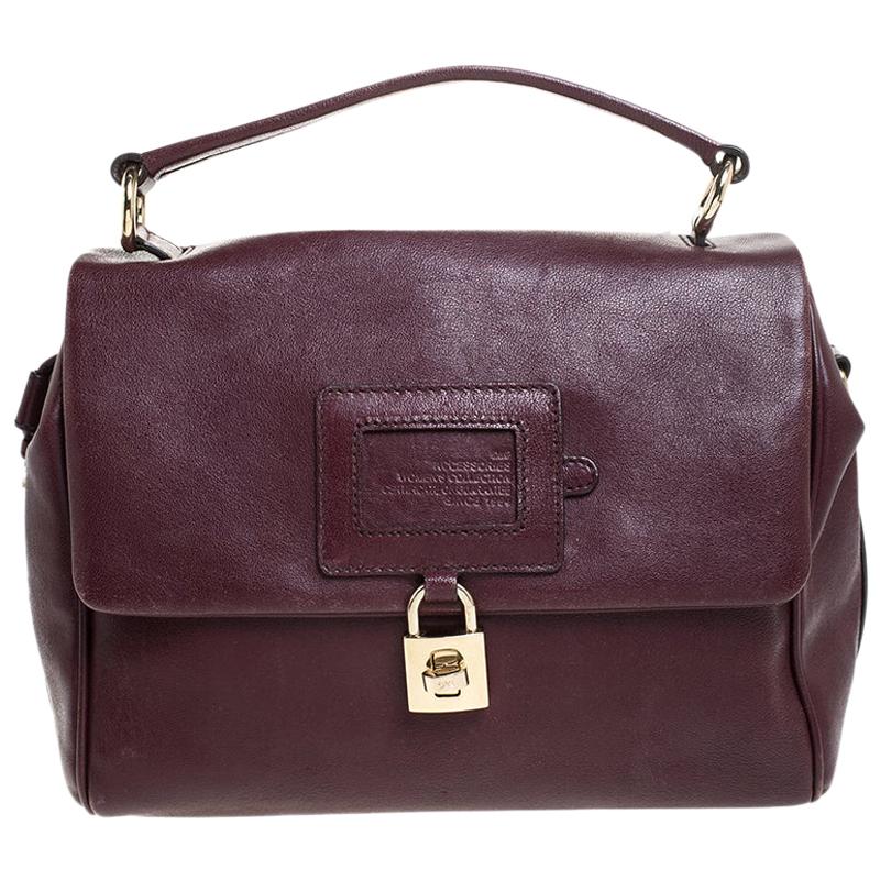 Dolce & Gabbana Maroon Leather Miss Dolce Top Handle Bag
