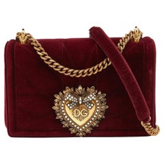 Dolce & Gabbana Maroon Quilted Velvet Devotion Chain Shoulder Bag