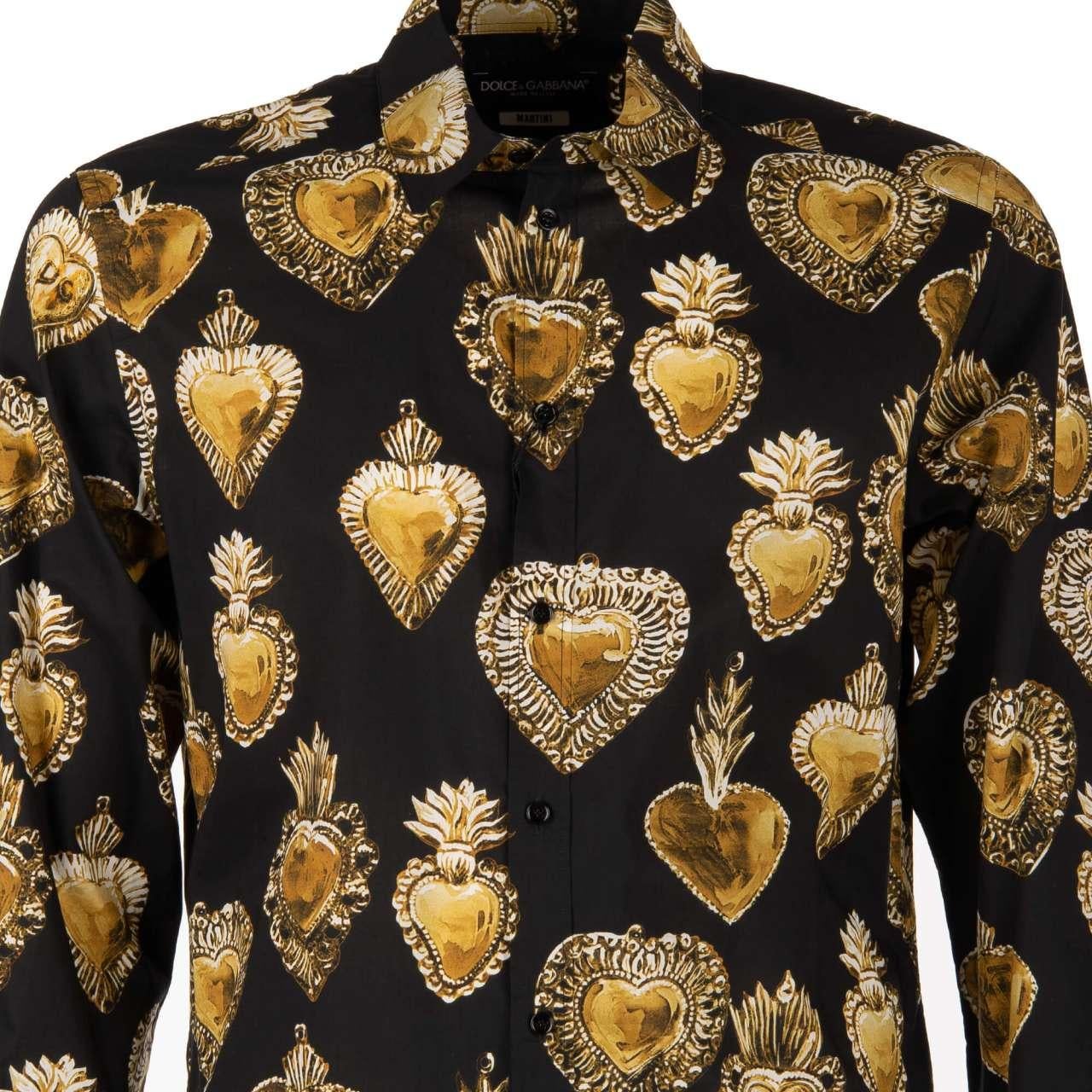 - Cotton shirt with Sacred Hearts Print in black and by DOLCE & GABBANA  - MARTINI Line - New with tag - Former RRP: EUR 789 - MADE IN ITALY - Regular Fit - Model: G5EJ1T-HS5D8-HNGG7 - Material: 100% Cotton - Color: Black - Buttons fastening