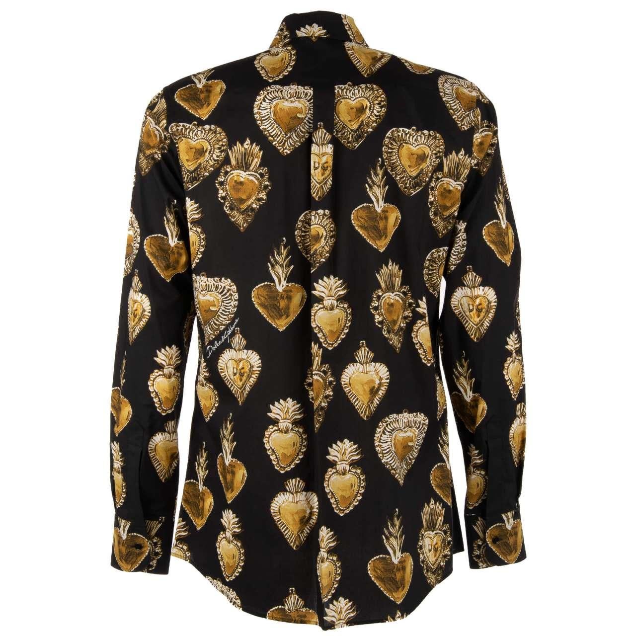Men's Dolce & Gabbana MARTIINI Sacred Heart Print Cotton Shirt Black 39/15.5 For Sale