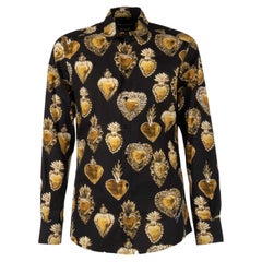 Dolce & Gabbana MARTIINI Sacred Heart Print Cotton Shirt Black 39/15.5