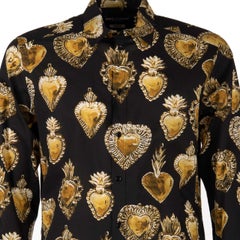 Dolce & Gabbana MARTIINI Sacred Heart Print Cotton Shirt Black 40/15.75