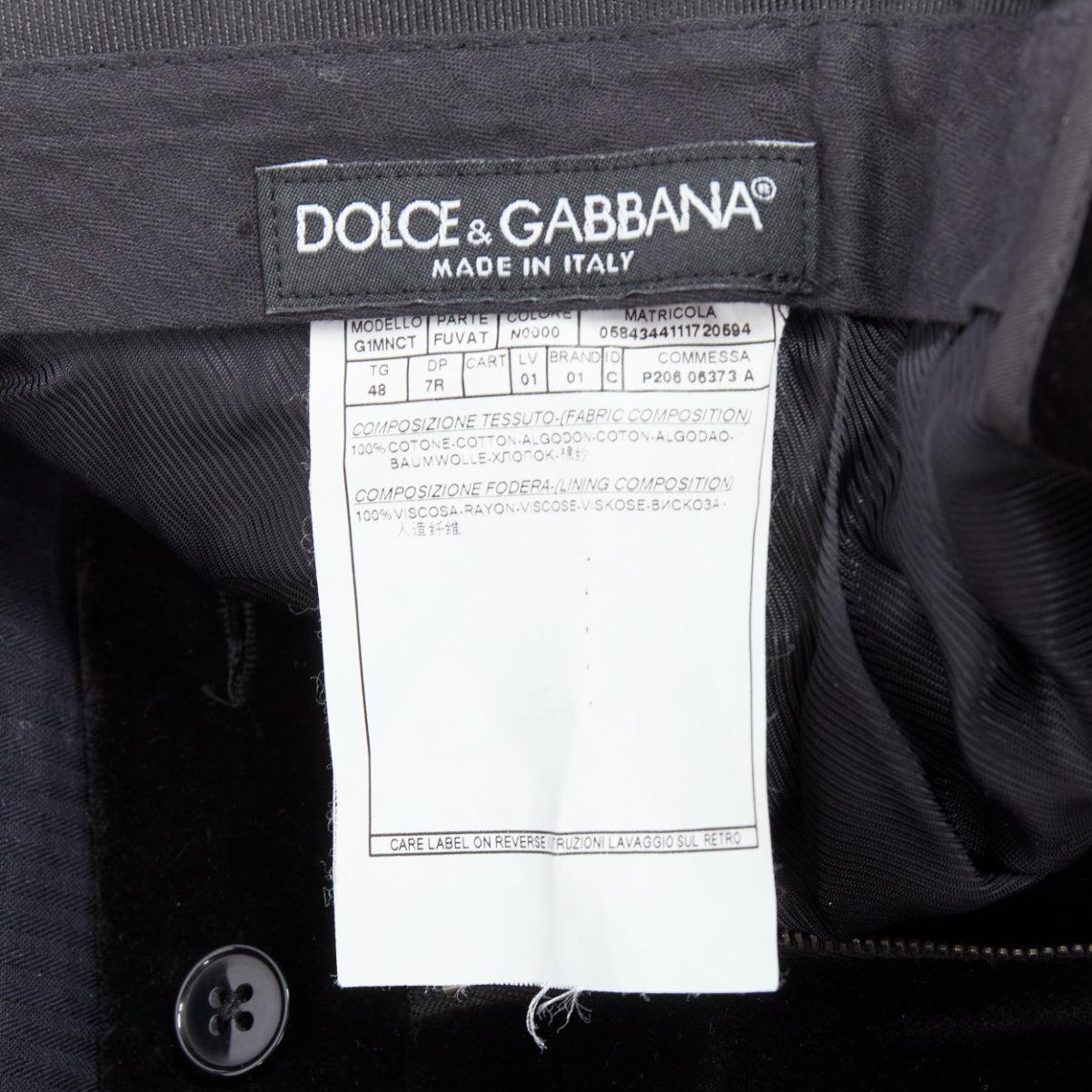 DOLCE GABBANA Martini Fit black cotton velvet blazer jacket pants suit IT48 M For Sale 5