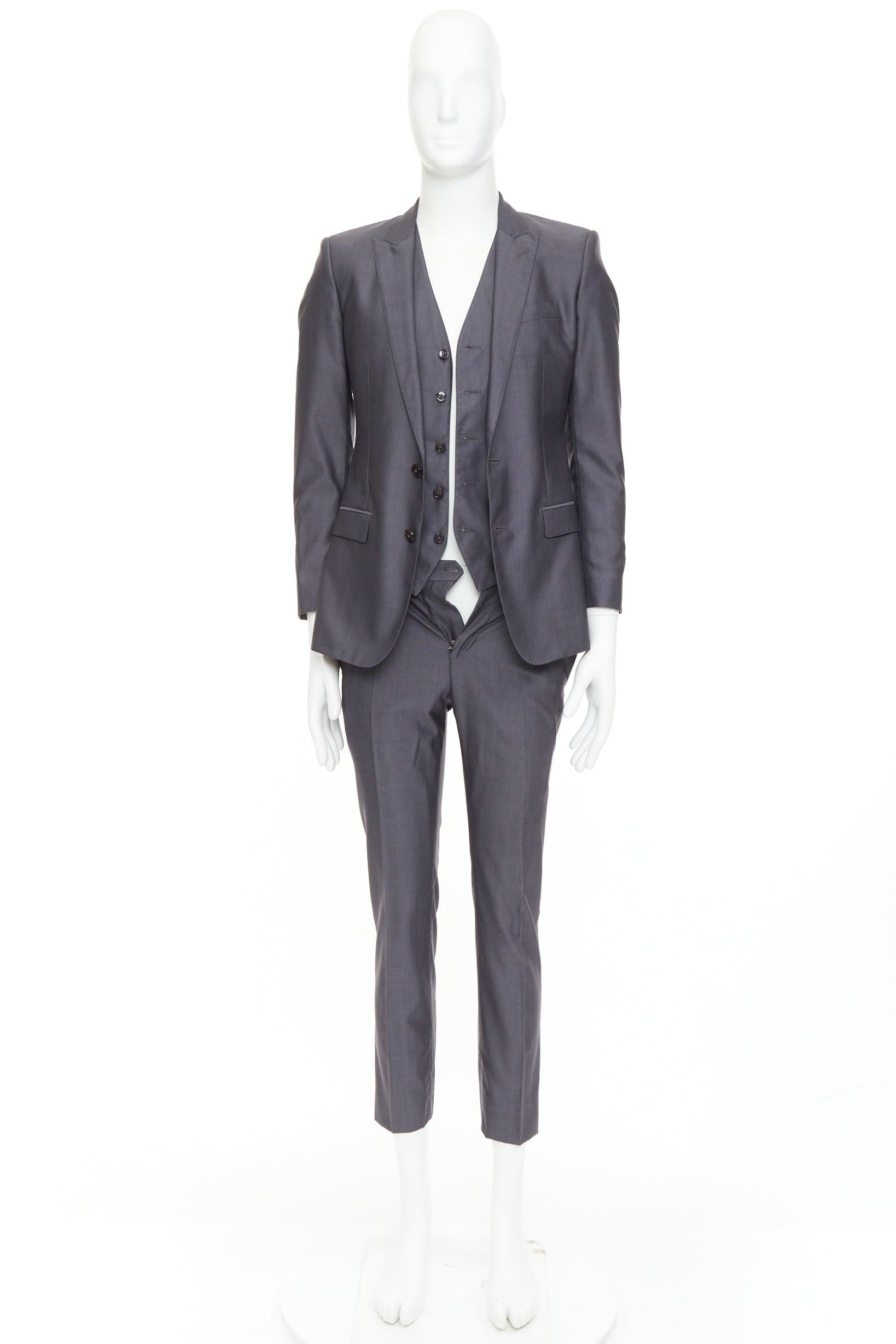 Dolce & Gabbana Martini Gris laine soie simple poitrine costume 3 pièces IT44 XS en vente 10