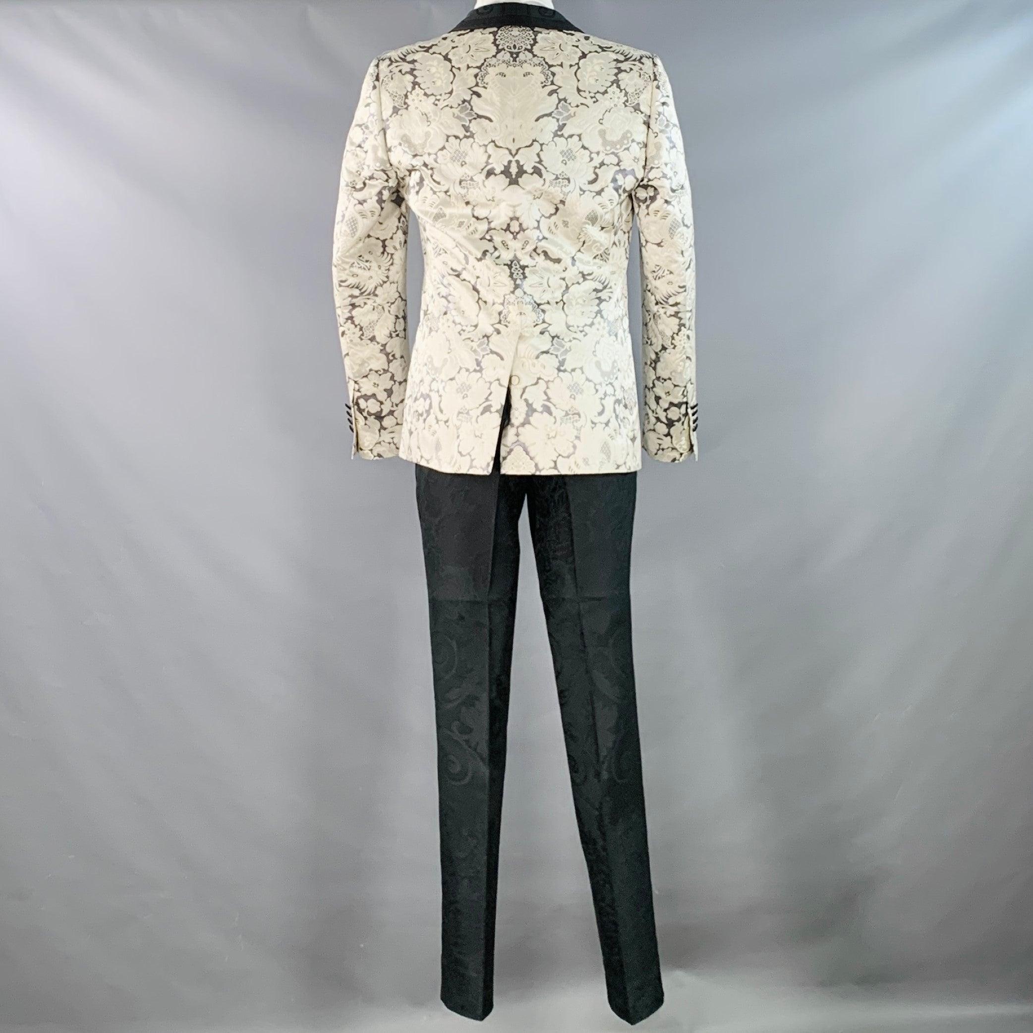 Uomo DOLCE & GABBANA MARTINI Taglia 38 Nero Beige Jacquard Poliestere Miscela Abito con Risvolto a Scialle in vendita