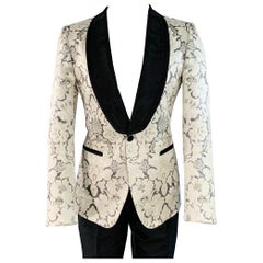 DOLCE & GABBANA MARTINI Taglia 38 Nero Beige Jacquard Poliestere Miscela Abito con Risvolto a Scialle