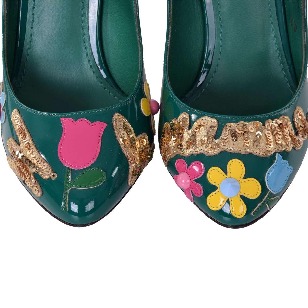 Dolce & Gabbana Black Red Floral Mary Janes Pumps Shoes
