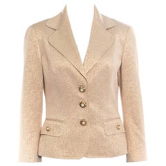 Dolce & Gabbana Matte Gold Cloque Faux Pearl Embedded Button Front Blazer M