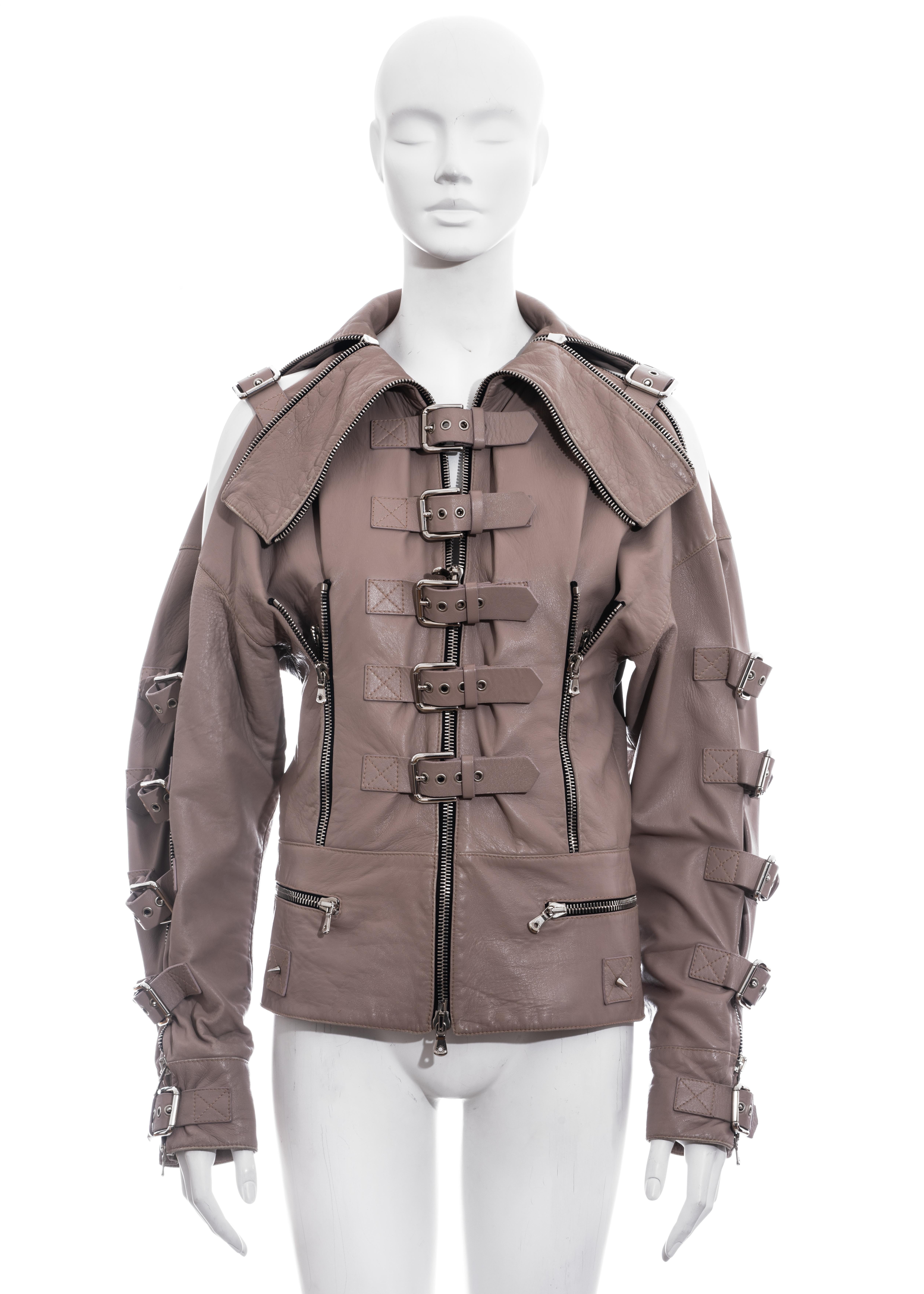 Women's Dolce & Gabbana mauve leather buckled bondage jacket, ss 2003 For Sale