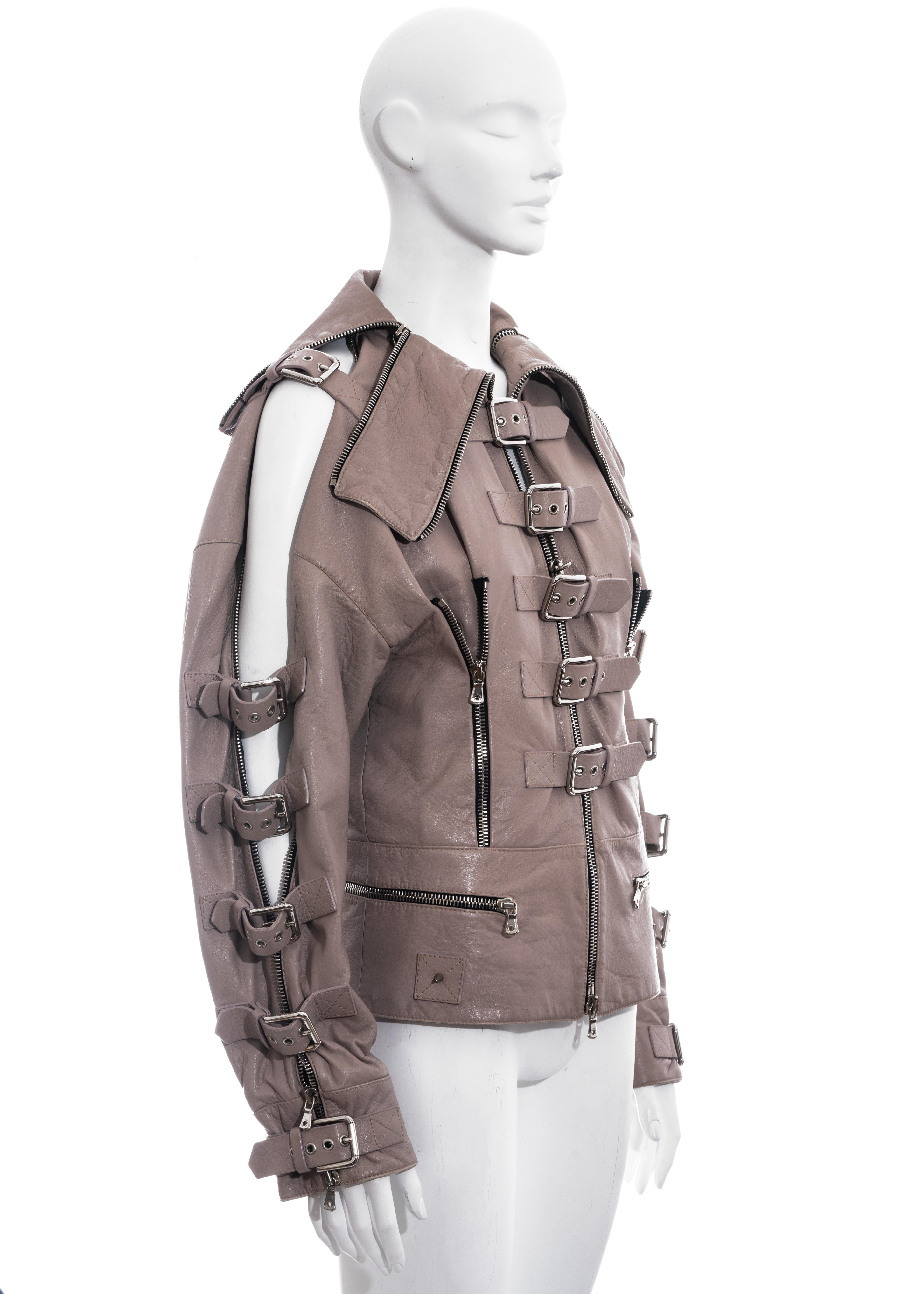 Gray Dolce & Gabbana mauve leather buckled bondage jacket, ss 2003 For Sale