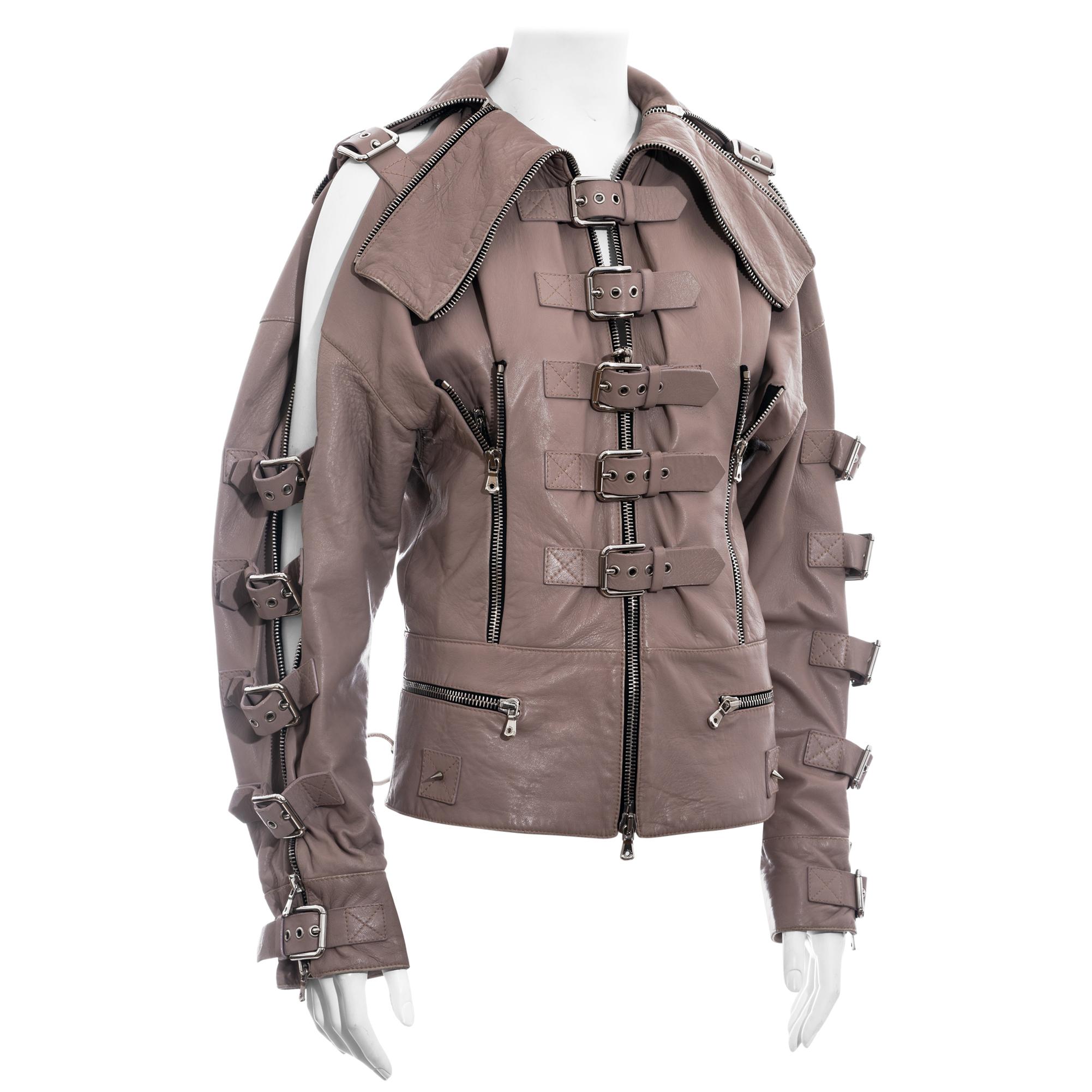 Dolce & Gabbana mauve leather buckled bondage jacket, ss 2003 For Sale
